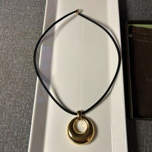 Ross-Simons Gold Circle Donut Pendant Necklace Black Cord NWOT w Pouch